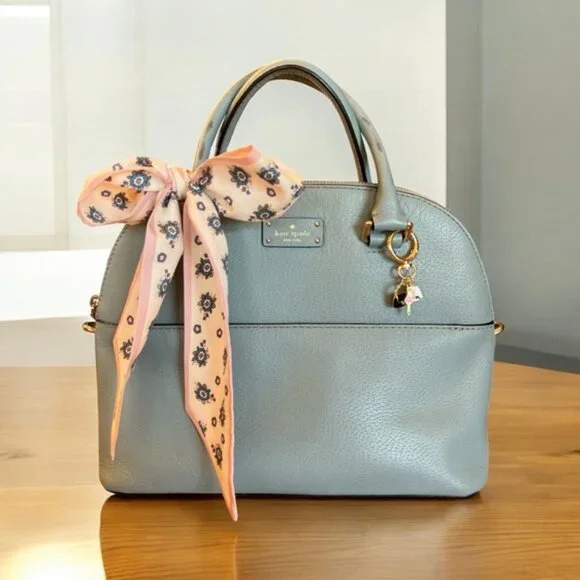 Kate Spade Gray/ Blue Leather Dome Satchel Handbag with Crossbody Strap - Picture 1 of 16